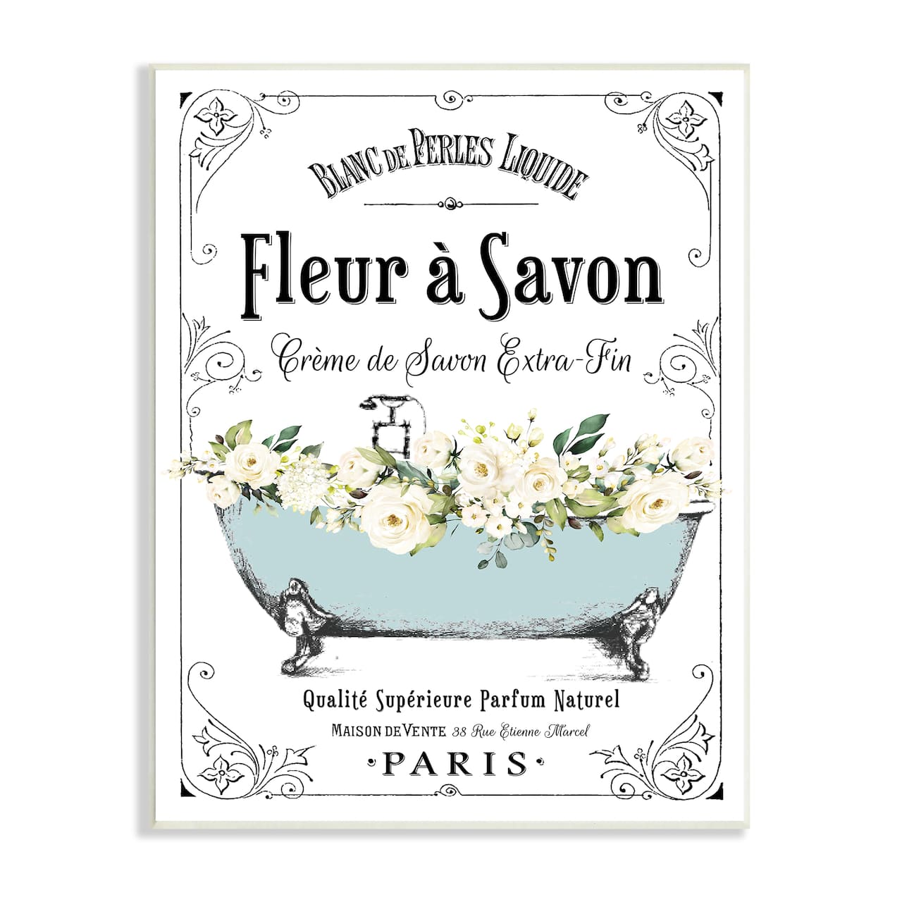 Stupell Industries Vintage Parisian Bathroom Advertisement Floral Blue Tub Wall Plaque